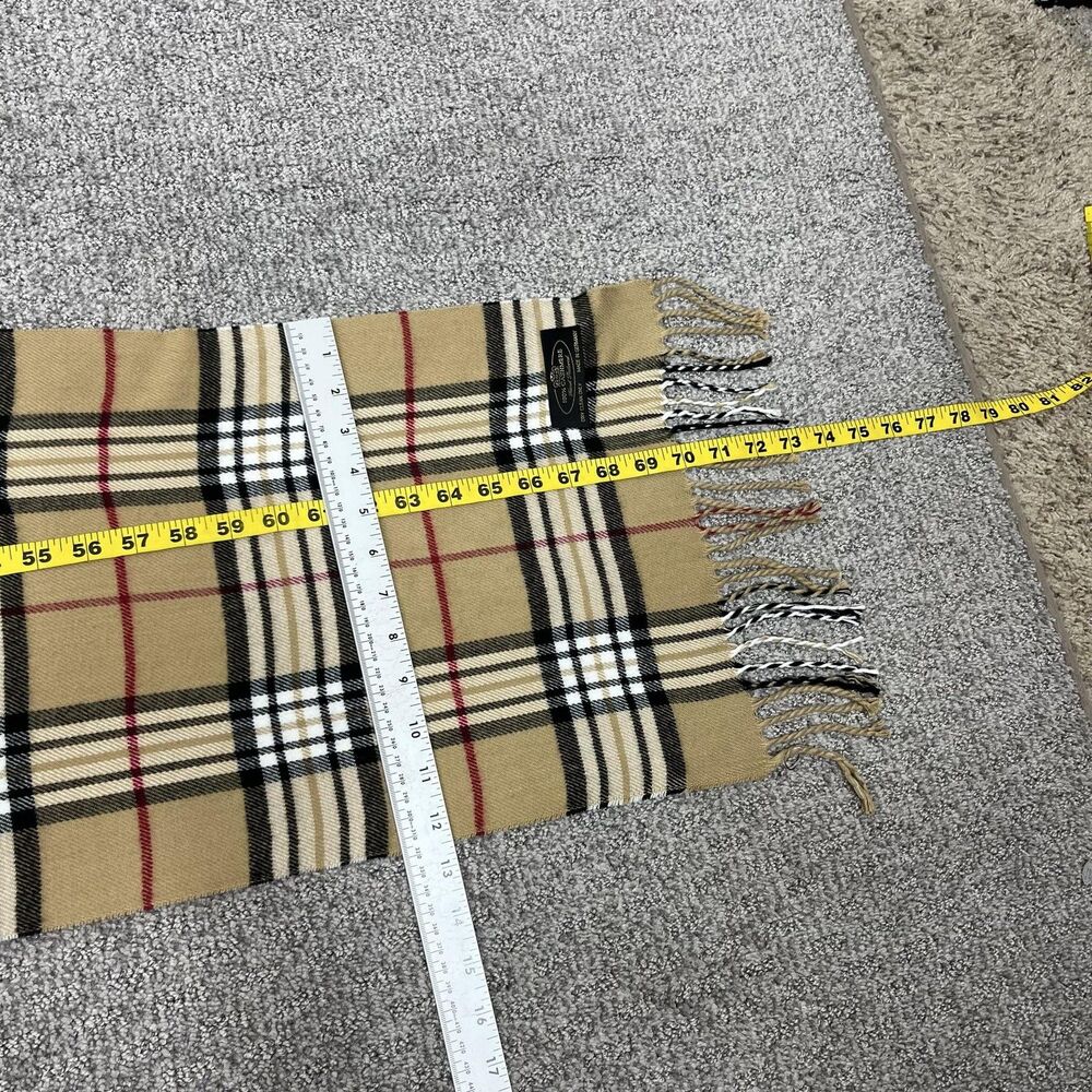 Plaid Cashmere Scarf Womens One Size Beige Fringe Rectangle Germany Cozy Winter - Picture 7 of 8
